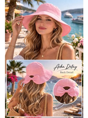 Wearflawless Kadın Keten Bucket Fiyonklu Yazlık Plaj Şapkası, Ayarlanabilir Geniş Kenarlı Tatil Şapkası