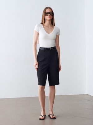 Dilvin 32799 V Yaka Top-Ekru