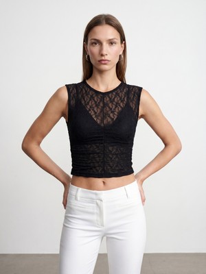 Dilvin 32492 Büzgülü Dantel Top-Siyah