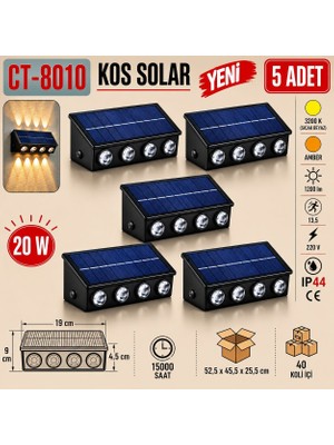 Cata CT-8010 Kos Solar 20W LED Aplik Dış Mekan (CT-8010 G 5 Adet) Yukarı Aşağı Işık Yönü Dahili LED 5 Adet