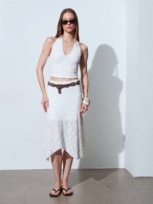 Dilvin 80428 Dantel Midi Etek-Ekru