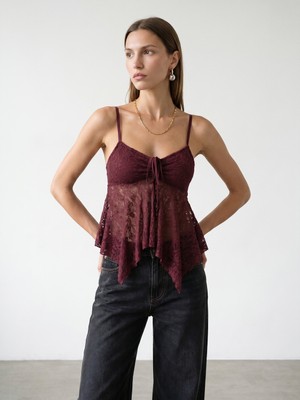 Dilvin 32768 Askılı Dantel Top-Bordo