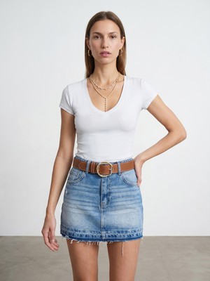 Dilvin 32799 V Yaka Top-Beyaz