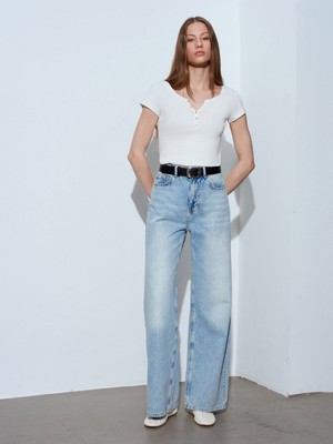 Dilvin 32688 %100 Pamuk Basic T-Shirt-Ekru
