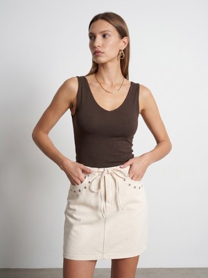 Dilvin 32940 V Yaka Top-Koyu Kahve