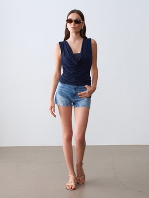 Dilvin 32895 Degaje Yaka Top-K.lacivert
