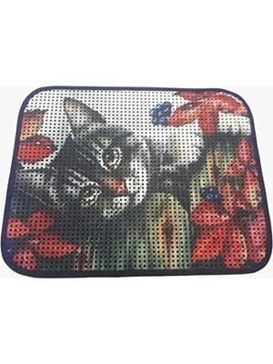 Esranın Dünyası 60 x 45 cm Gri Desenli Elekli Kedi Tuvalet Önü Paspası