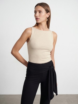 Dilvin 32892 Halter Yaka Top-Bej Melanj