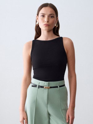 Dilvin 32774 Halter Yaka Top-Siyah
