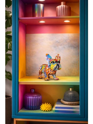 Pop Art & Graffiti Desenli Fransız Bulldog Biblo – Renkli Modern Dekoratif Ev Aksesuarı