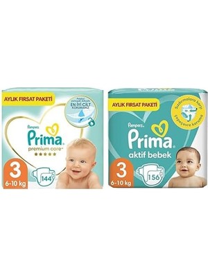 Bebek Bezi Premium Care 3 Beden 144 Adet Midi Aylık Fırsat Paketi & Bebek Bezi Aktif Bebek 3 Numara 156 Adet Aylık Fırsat Paketi