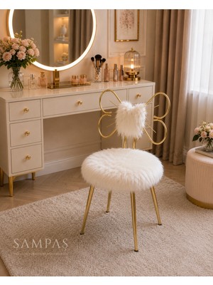Empressco Sampaş Luxury Gold Fiyonklu Makyaj Sandalyesi Modern Puf Koltuk (2026 Beyaz) - Fiyatı, Yorumları