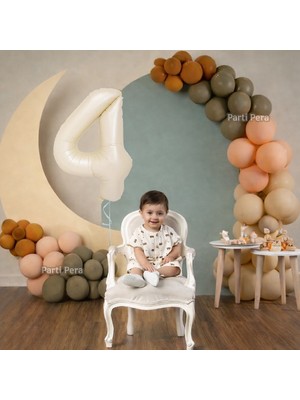 Parti Pera Retro Doğum Günü Parti Balon Seti Krem Rakam Folyo Balon