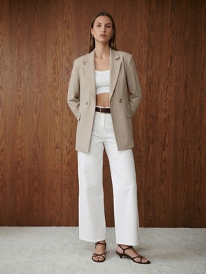 Dilvin 60803 Yan Düğme Detaylı Blazer-Bej