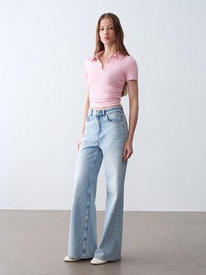 Dilvin 32614 Polo Yaka Top-Toz Pembe