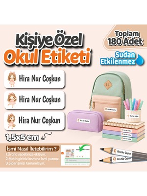 Obibaskı Kişiye Özel Okul Etiket Seti - 180 Adet - Kokusuz Ekolojik Mürekkep Pvc Etiket Sticker-Sevimli Kız