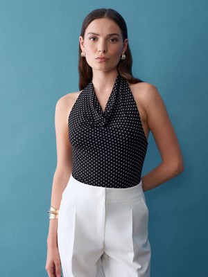 Dilvin 32931 Degaje Yaka Puantiyeli Top-Siyah