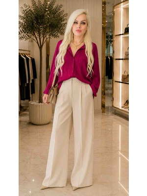 Butik 💖 Aurelia Fuşya Ithal Kendinden Pileli Kırışmaz Kumaş Gömlek 💖