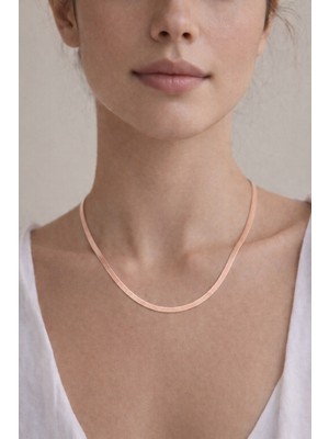 Owentis Çelik Rose Gold Ezme Italyan Zincir Kolye 50 cm -Kararma Yapmaz-