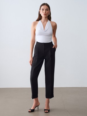 Dilvin 72694 Kıvrık Paça Pileli Pantolon-Siyah
