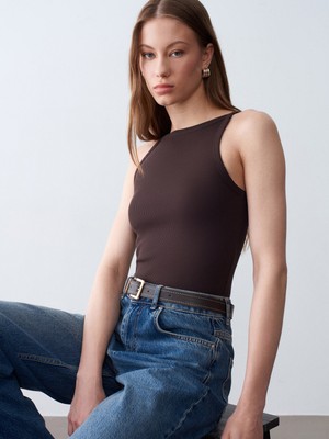 Dilvin 32892 Halter Yaka Top-Koyu Kahve