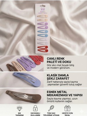 Asel Aksesuar 10'lu Set Mat Renkli Damla Çıtçıt Klipsli Kadın & Kız Çocuk Toka