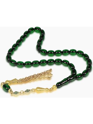 Mirari Jewelry Yeşil Renk Sıkma Kehribar Tesbih Bafon Püskül