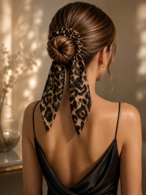My Takı Store Leopar Desen Fularlı Simit Lastikli Toka