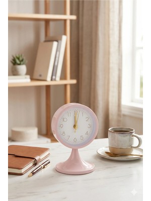 Homerest Pembe Retro Dekoratif Masa Saati 13 cm Şık Başucu Alarm Saati Ofis Ev Hediyelik Modern Vintage Saat