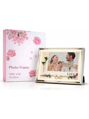 Sanal Bayim Dekoratif Çiçekli Işıklı  Fotoğraf Çerçevesi 15X20