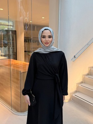 Trendparis Kruvaze Bağlamalı Ayrobin Elbise Siyah