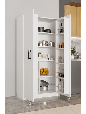 Empressco Aeka AE-3035 Vezir Beyaz Kiler, Erzak Dolabı, Çok Amaçlı Mutfak Dolabı, Banyo,2 Kapaklı, Raflı, Tekerli - Fiyatı, Yorumları