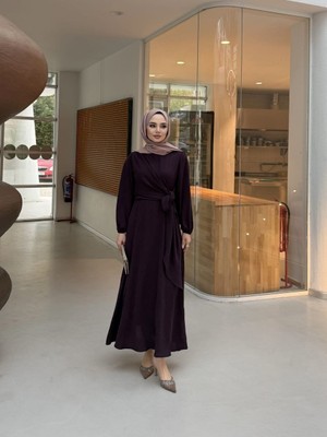 Trendparis Kruvaze Bağlamalı Ayrobin Elbise Mürdüm
