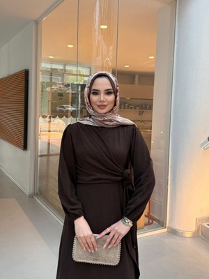 Trendparis Kruvaze Bağlamalı Ayrobin Elbise Kahverengi