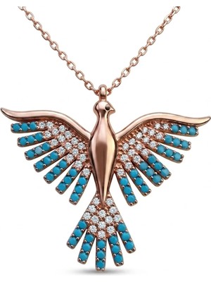 Angelviva 925 Ayar Gümüş Anka Kuşu Kolye - Rose-Mavi, Gümüş-Mavi, Gümüş-Yeşil Renk Seçenekleri - Zirkon Taşlı Minimal Tasarım