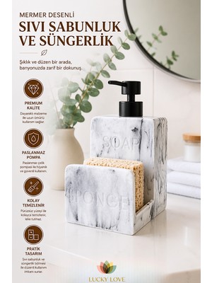 Lucky Love Mermer Desenli Lüks Sabunluk ve Süngerlik Seti Soap - Spongle