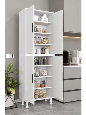 Empressco Aeka AE-2086 Bala Beyaz Çok Amaçlı Mutfak Dolabı&banyo Dolabı, Kiler, 4 Kapaklı, Raflı, Ayaklı - Fiyatı, Yorumları