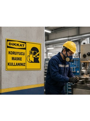 Karbonsoft Iş Güvenliği Uyarı Levhası Koruyucu Maske Kullanınız