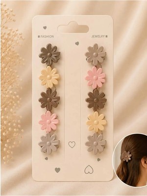 Asel Aksesuar 10'lu Set Soft Toprak Tonları Mini Mandal Figürlü Saç Tokası - 6 Farklı Seçenek