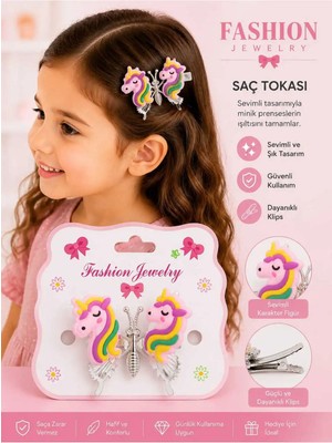 Asel Aksesuar Hareketli Kanatlı Uçan Kelebek Etkili Unicorn ve Karakter Figürlü Kız Çocuk Saç Tokası - 4 Farklı Seçenek