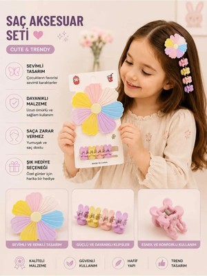 Asel Aksesuar 5'li Set Sevimli Karakter Figürlü Büyük Klips ve Mini Mandal Kız Çocuk Toka
