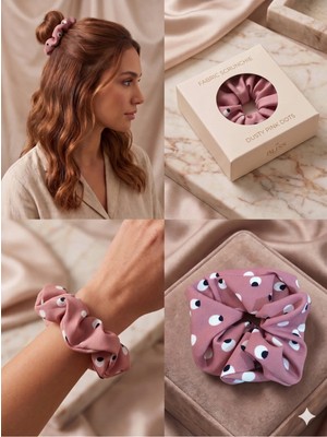 Asel Aksesuar Ipeksi Dokulu Puantiye Desenli Kumaş Scrunchie Lastik Toka Farklı Renk Seçenekli