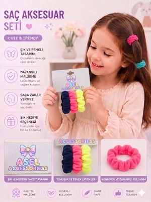 Asel Aksesuar 3'lü Set Çok Renkli Büzgülü Kumaş Kız Çocuk Lastik Toka Scrunchie Saç Aksesuarı