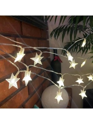 3 Metre 20 LED Yıldız Işık Zinciri – Dekoratif Pilli Beyaz Atmosfer Aydınlatma, Ev Oda Balkon Yılbaşı Parti Süsleme Işıkları
