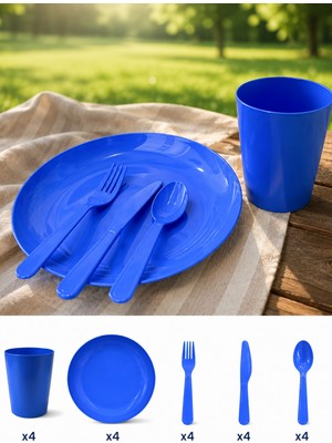 Beylini 20 Parça Piknik Seti Tabak Çatal Kaşık Bıçak Bardak 4 Kişilik Gezi Set Kahvaltı Makinede Yıkanabilir Set