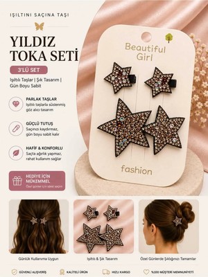 Asel Aksesuar 4'lü Set Parlak Taşlı Işıltılı Yıldız Figürlü Kadın Saç Tokası - 5 Farklı Seçenek