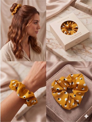 Asel Aksesuar Ipeksi Dokulu Puantiye Desenli Kumaş Scrunchie Lastik Toka Farklı Renk Seçenekli