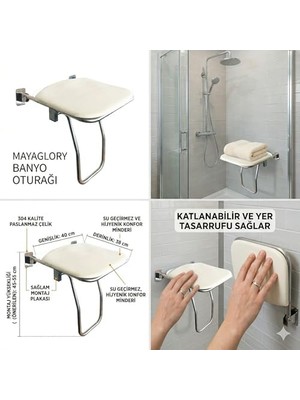 Katlanabilir Engelli Duş Oturağı - 304 Kalite Paslanmaz Çelik, Duvara Monte Yaşlı ve Bedensel Engelli Banyo Taburesi, Duş Oturak