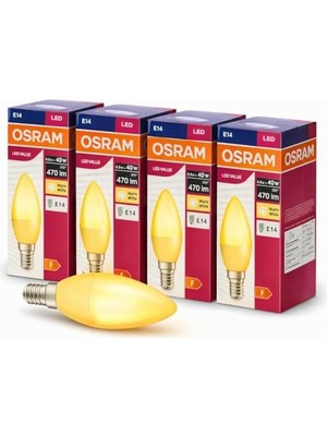 LED Mum Ampul 4.9W (40W Eşdeğer) E14 Duy 470 Lümen – Dekoratif LED Ampul – Dim Edilemez – Enerji Tasarruflu – Avize ve Aplik Uyumlu – 4’lü Paket (Sarı 2700K)