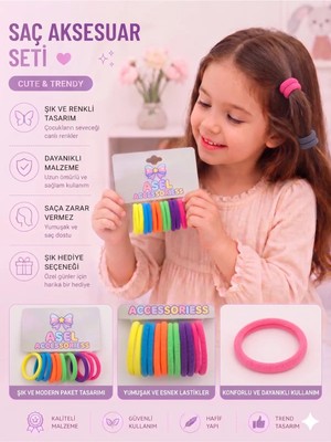Asel Aksesuar 10'lu Set Çok Renkli Ince Kumaş Kız Çocuk Lastik Toka Saç Aksesuarı